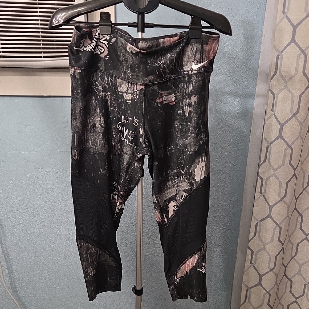 Nike Black and Pink Graphic Leggings